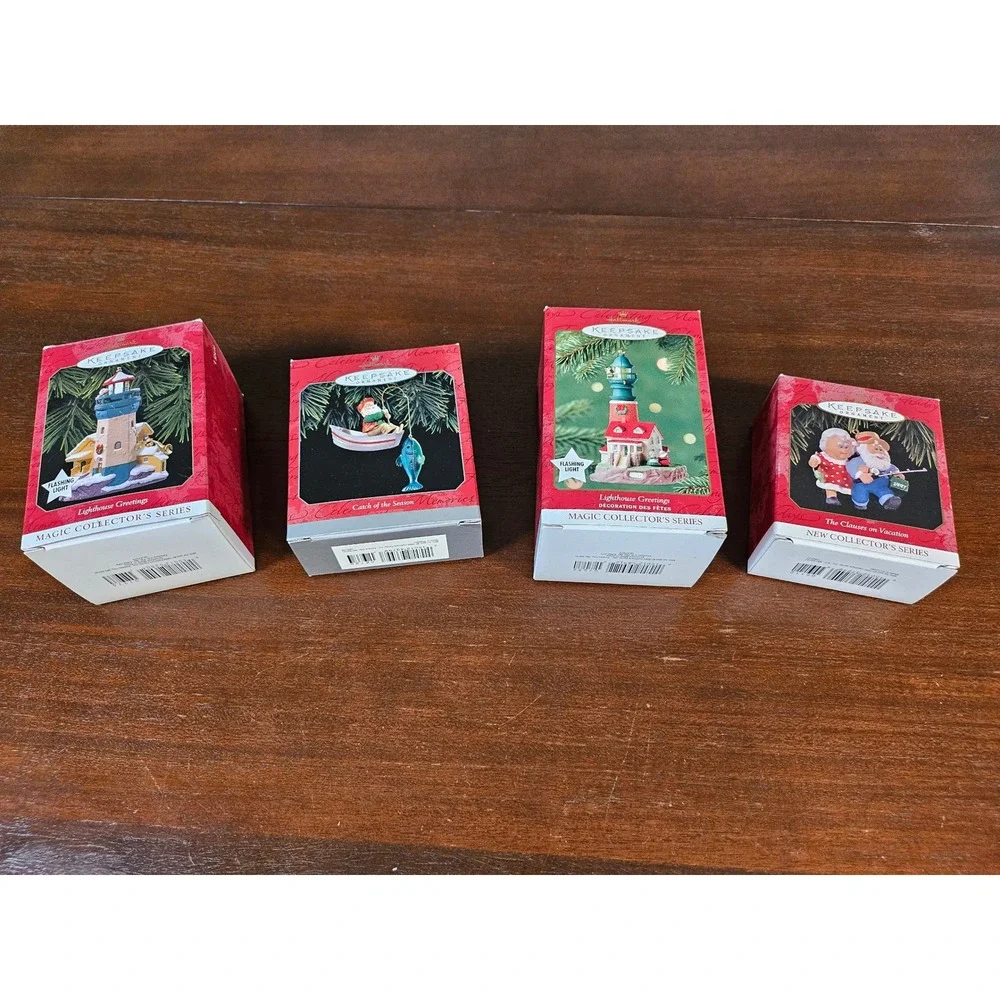 Hallmark Keepsake Ornament Lot 4pc Nautical Lighthouse Fishing 1997-2001